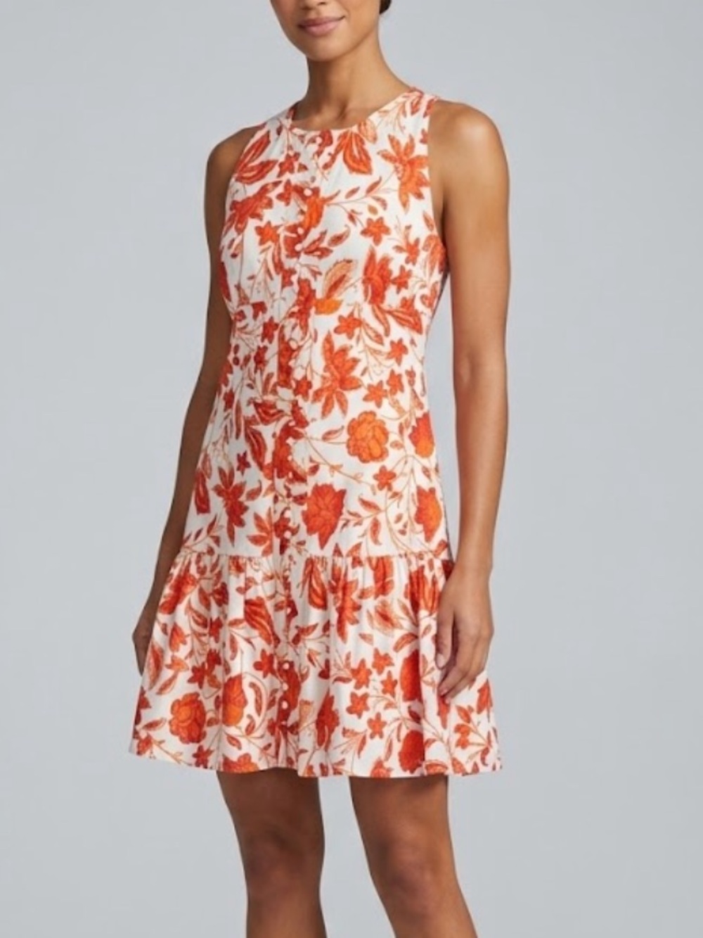 ANTONIO MELANI  red and Orange Floral Print button front dress perfect for Fall